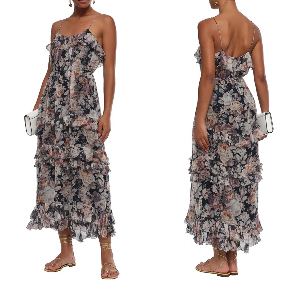 ☀️Zimmermann Floral Print Silk Georgette Midi Dress